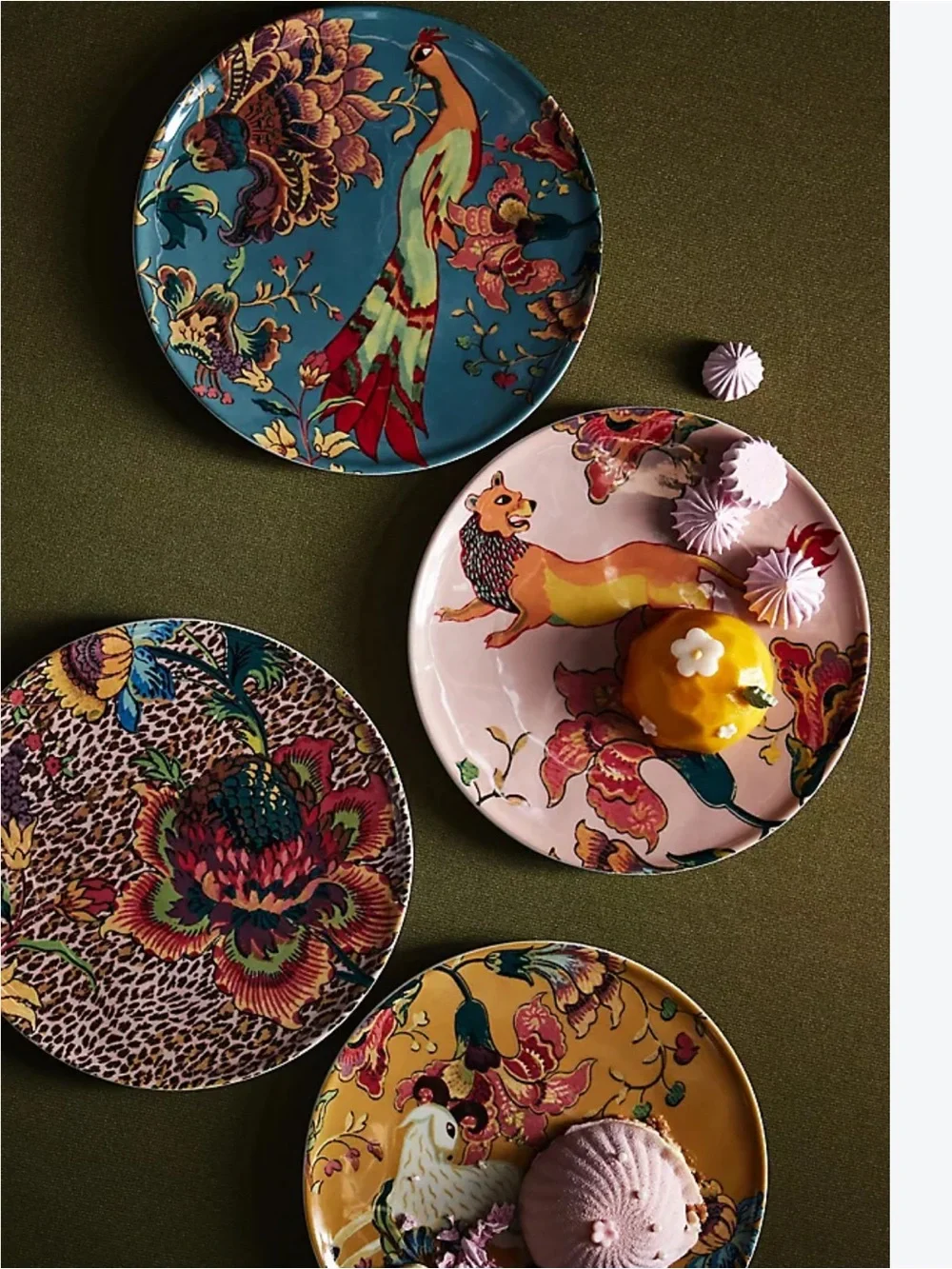 Anthropologie House of Hackney Blue and Red Peacock Porcelain Dessert Plate